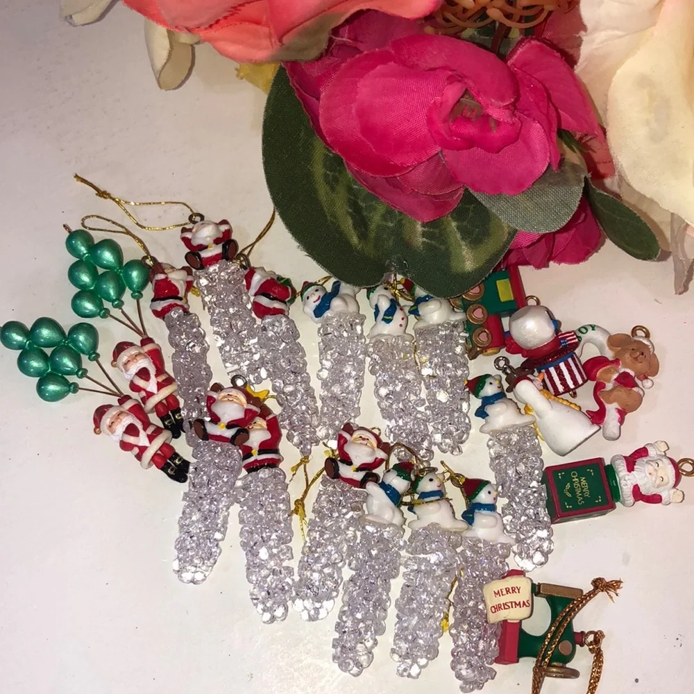 Icicle Ornaments with Santa TINY ICICLE ORNAMENTS miniature ornaments Ice